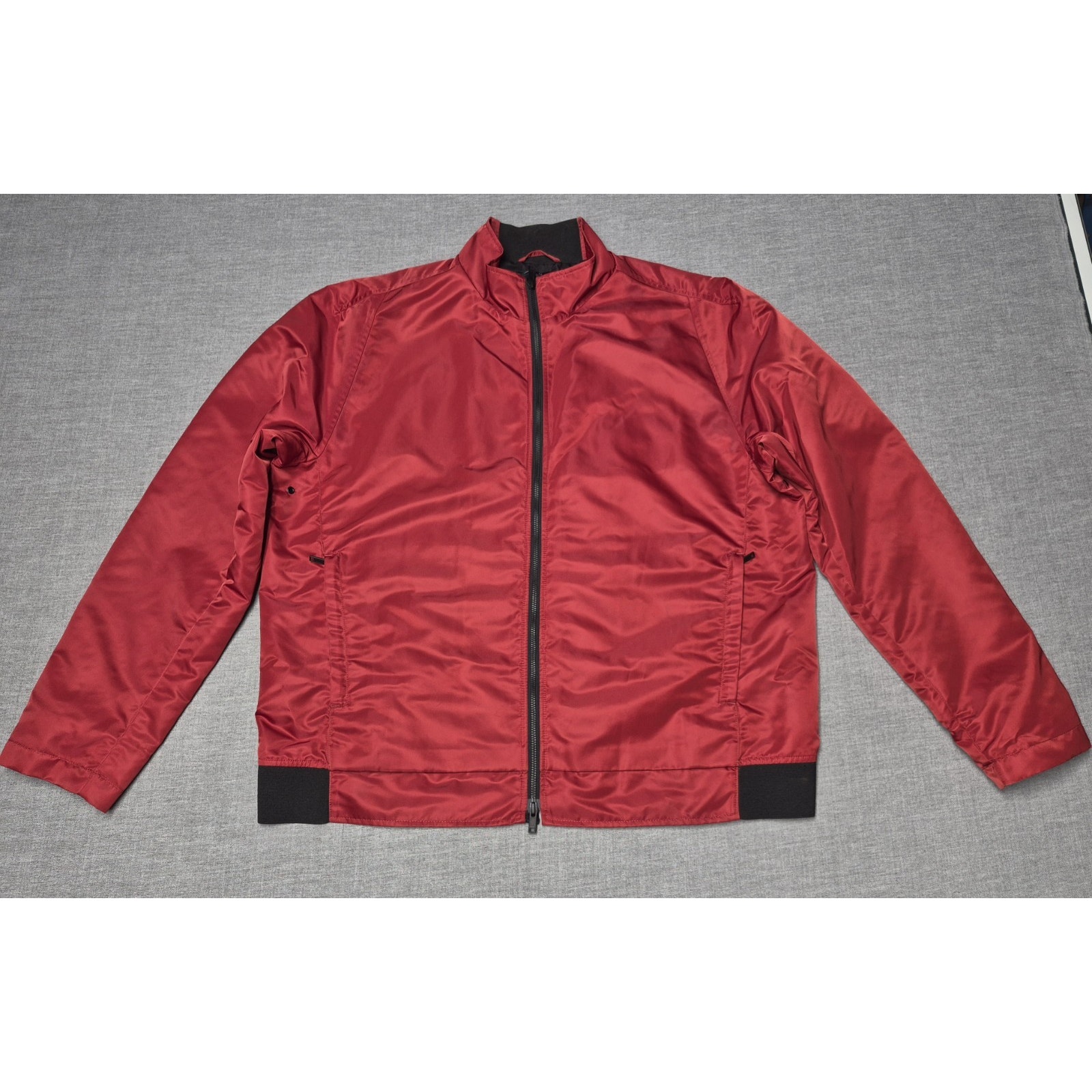Theory Mens Reversible Bomber Jacket Burgundy Grid Nylon Lightweight 2xl Zip Up